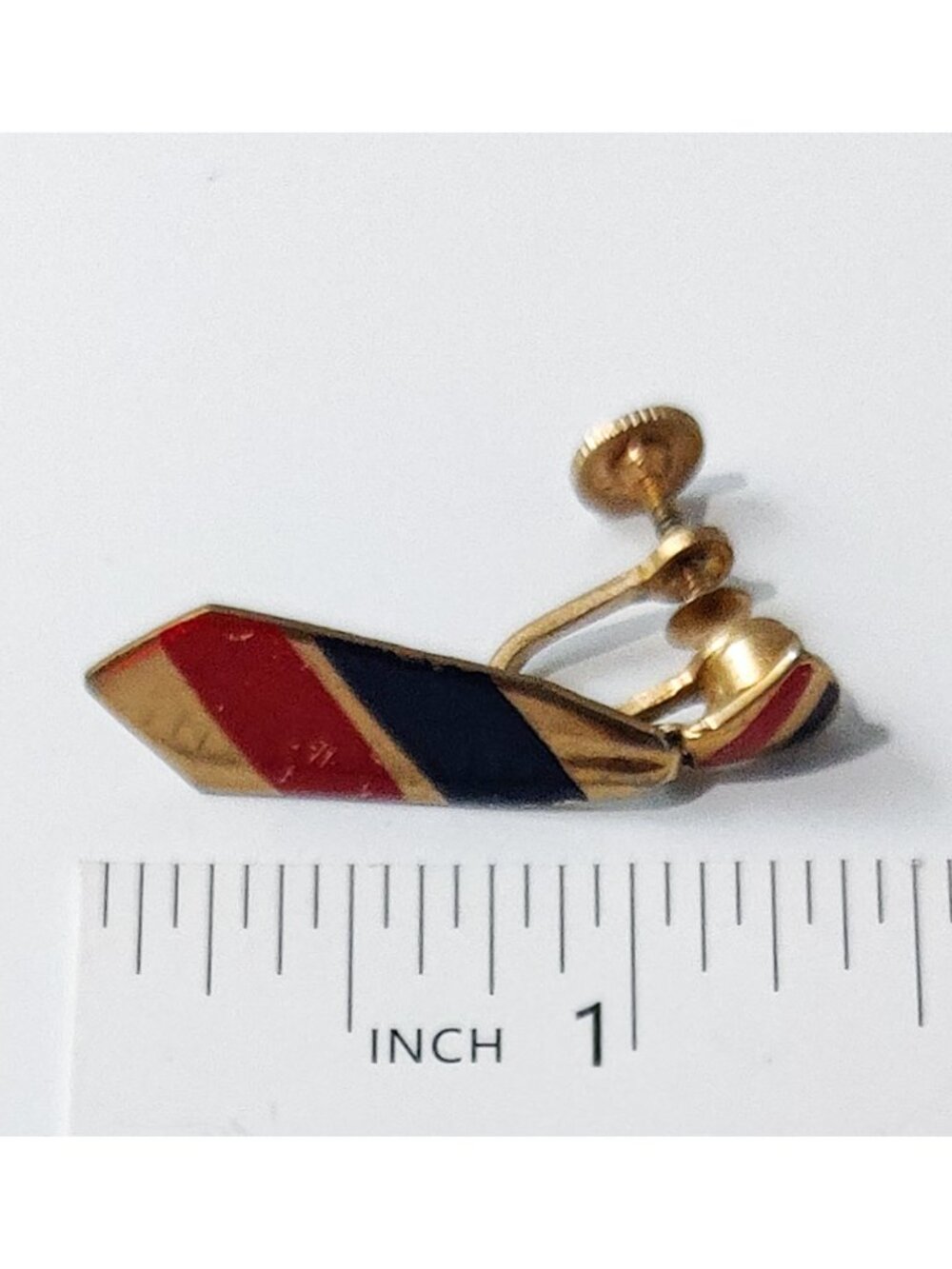 1950s Figural Signed Alice Jewelry Necktie Red Blue Enamel Collar Pin Earrings - Picture 3 of 5